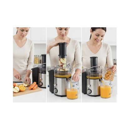 Storcator de fructe si legume Albatros 1000, 1000 W, 2 viteze, recipient pulpa 1.6 l, recipient suc 0.75 l, accesoriu impingere, negru cu argintiu