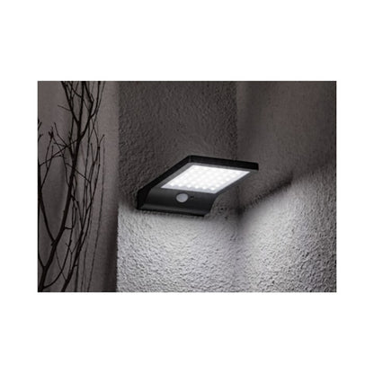 Lampa solara cu LED Hoff, 300 lm, lumina rece, cu senzor de miscare, negru, IP44, exterior, modern, 6500K, 20.000 ore autonomie