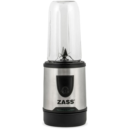 Tocator electric Zass, 200 W, 1 treapta de viteza, 1.2 l, bol din sticla, cutit 2 lame otel inoxidabil, sistem siguranta prin blocare, argintiu, recipient plastic 400 ml si capac, recipient macinat