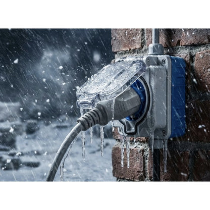 Priza simpla, aparent, cu capac, IP66, exterior, rezistent la ploaie, contact de protectie, material ignifugat, gri