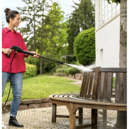 Aparat de spalat cu presiune, Karcher, 1400 W, debit 360 l/h, IPX5, capacitate curatare 20 mp/h, maner ergonomic, care se strange, 110 Bar, electric, 40 grade max, furtun 3 m, cablu 5 m, 3.4 kg, 220V