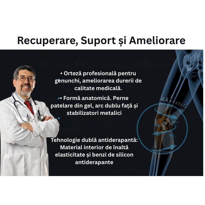 Orteza compresiva pentru rotula genunchiului, pentru sustinerea si stabilizarea articulatiei in timpul activitatilor zilnice sau sportive, pentru suprasolicitare, entorse, artrita sau dureri, NETERRA