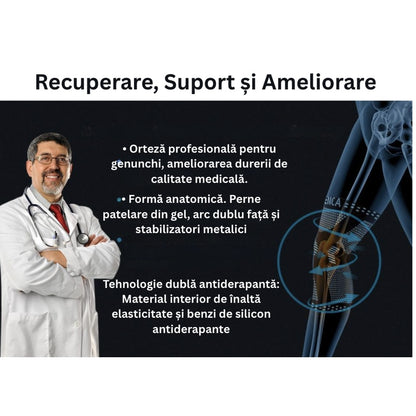 Orteza compresiva pentru rotula genunchiului, pentru sustinerea si stabilizarea articulatiei in timpul activitatilor zilnice sau sportive, pentru suprasolicitare, entorse, artrita sau dureri, NETERRA