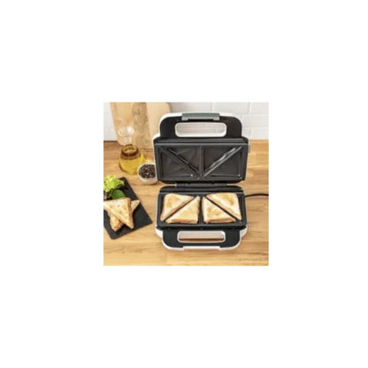 Sandwich maker, Tefal, 850 W, alb + argintiu, placi antiaderente tip triunghi + vafe, indicator luminos, maner termorezistent, dimensiune placi de lucru 26.8 x 13.7 cm, 3.37 kg, 220 V, maner rece