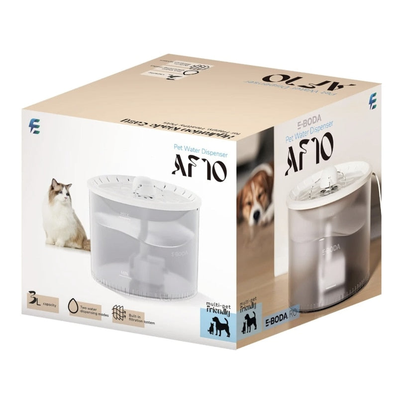 Castron apa pisici, caini, tip fantana, sursa de apa curata si proaspata, E-Boda, alb, 3 l, automat, recirculare inteligenta, usor de montat si curatat, 0.52 kg, 20.5 x 20.5 x 17 cm, cablu 1.5 m
