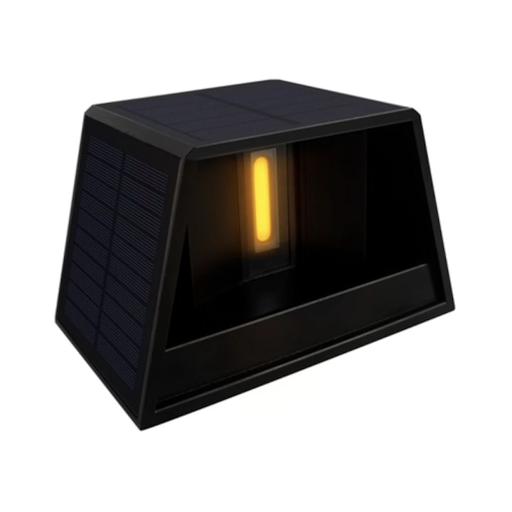 Aplica solara LED Hoff, 6 W, lumina calda, negru, IP44, rezistenta la apa, dimensiuni 13x8x4cm, 20.000 ore autonomie