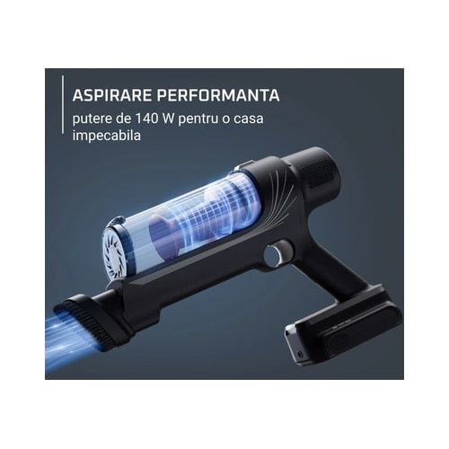 Aspirator vertical Rowenta X-Pert, ciclonic, aspirare uscata, pentru uz casnic si auto, perie cu iluminare LED, acumulator Li-ion 18 V, 0.44 litri, 140 W, negru si violet