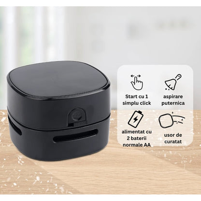 Mini aspirator portabil pentri birou NETERRA, dispozitiv compact si practic, curatarea rapida a firimiturilor, prafului si murdariei fine, pe tastatura, masa sau alte suprafete mici, fara fir