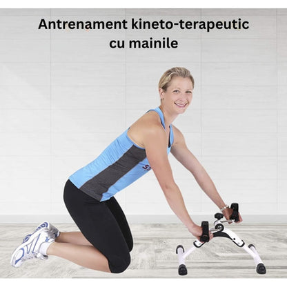 Mini bicicleta statica exercitii recuperare medicala, NETERRA, antrenament, pliabila, gri, exercitii picioare si brate, imbunatateste circulatia si mobilitatea, dimensiuni si dificultate ajustabila