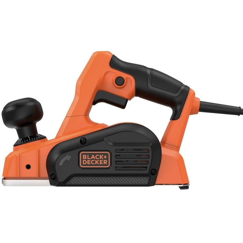 Rindea electrica, Black Decker, 710 W, 82 mm, 16500 rpm, include adaptor pentru aspirator si sac colector pentru praf, usor si confortabila, latimea rindelei 8.2 cm, cu cablu, 220V, 2.4 kg, 101dB