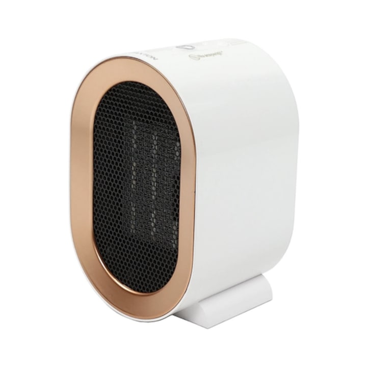 Aeroterma aer cald, electrica, 2 trepte, 1.2 kW, termostat, protectie la supraincalzire, 12 x 13 x 21 cm, alb, cablu 1.2 m, 220V