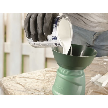 Pistol de vopsit electric, Bosch, 440 W, furtun 1.3 m, 230 V, rezervor 0.8 l, din plastic rezistent, portabil si usor de manevrat, 2 kg, 200 ml / min, curea, palnie, duza pentru vopsele de perete