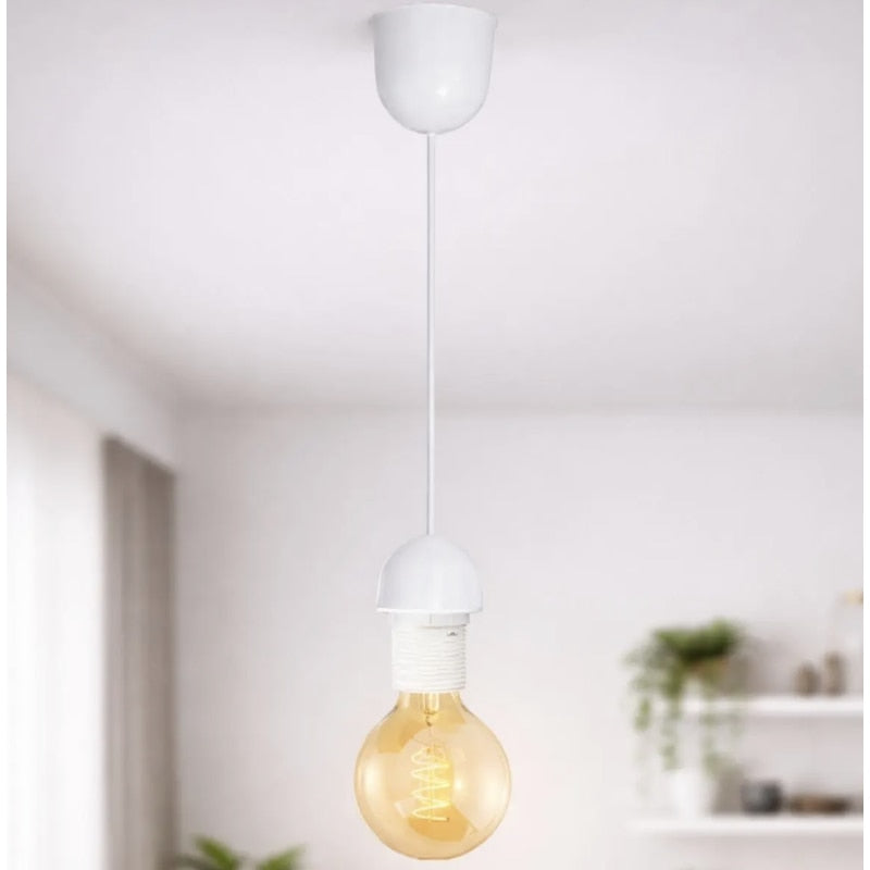 Suspensie Hoff, 1 x E27, alb, clasic, cupru + PVC, 60 W max, 110 - 240 V, inaltime intre 15 si 90 cm, 110 g, sursa neinclusa