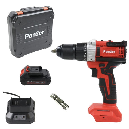Masina de gaurit si insurubat, cu 1 acumulator, 18 V, 2 Ah, Panzer, 1600 rpm, mandrina rapida, motor fara perii, cu valiza, 13 mm mandarina, 1 incarcator, 1 valiza transport, usor de depozitat, carat