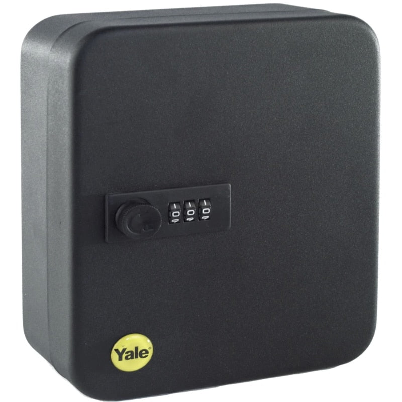 Caseta pentru chei Yale, pentru birouri mici, afaceri si gospodarii, apartamente, 20 de agatatori, cu cifru 3 cifre, montare sigura si usoara in perete, metal, negru, 20 x 16 x 8 cm, 0.75 kg