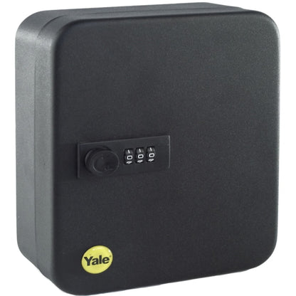 Caseta pentru chei Yale, pentru birouri mici, afaceri si gospodarii, apartamente, 20 de agatatori, cu cifru 3 cifre, montare sigura si usoara in perete, metal, negru, 20 x 16 x 8 cm, 0.75 kg