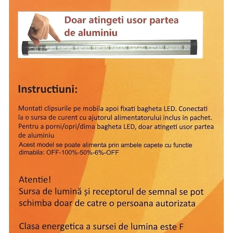 Corp de iluminat liniar LED Hoff, 5 W, lumina neutra, sistem touch, 50x2.5 cm