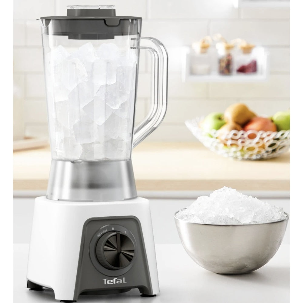 Blender Tefal, 450 W, 2 trepte viteza, 1.5 litri, viteza ajustabila, functie Pulse, antialunecare, bol gradat din plastic, functie zdrobire gheata, Smart Lock, alb, 1.51 kg, 230V, 1.8 m