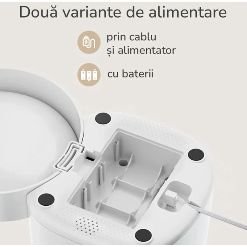 Dispenser hrana pisici, caini, automat, E-Boda, programabil, alimenatre dubla, plastic, alb, 3 l