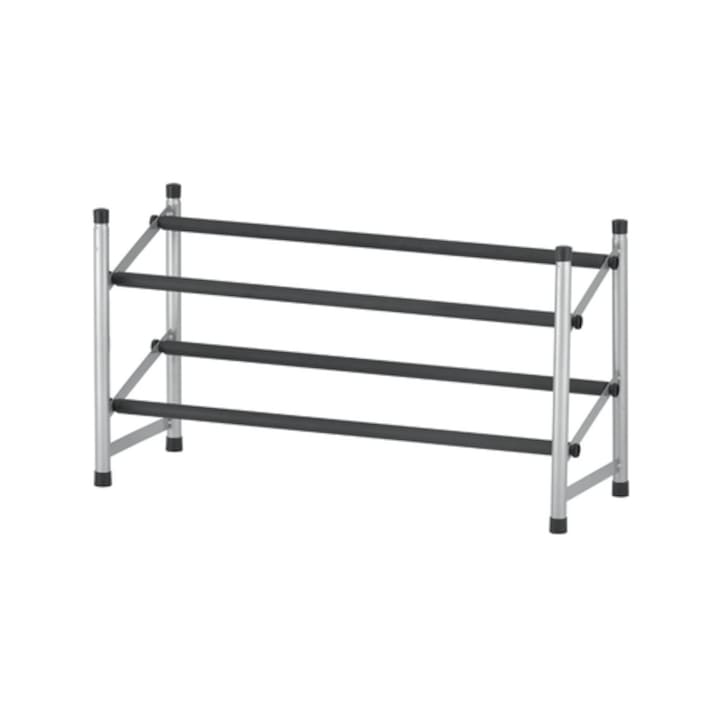 Suport pantofi extensibil Grandio Mob, 115.5 x 23 x 35.5 cm, 2 rafturi, suporta 10kg, necesita montaj, suruburi incluse, metal, gri si negru