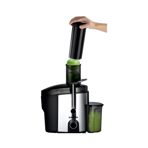 Storcator de fructe si legume Albatros 1000, 1000 W, 2 viteze, recipient pulpa 1.6 l, recipient suc 0.75 l, accesoriu impingere, negru cu argintiu