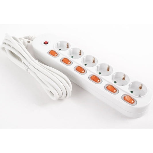 Prelungitor 6 prize, cablu 3 m, 6 intrerupatoare, protectie copii, protectie contact, alb, 16A, IP20, 3500 W, 3 x 1.5 mmp
