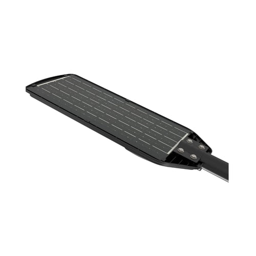 Corp de iluminat solar stradal LED Hoff, 15 W, 2800 lm, lumina rece, negru, cu senzor PIR si telecomanda, 622x251x47mm, autonomie 25.000 ore, 14 ore functionare continua