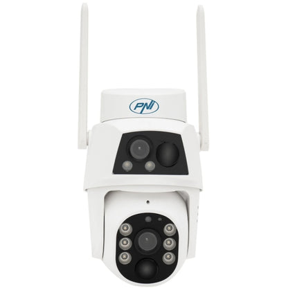 Camera de supraveghere smart, inteligenta PNI, 2MP si 2MP, Full HD, SIM 4G, IP66, panou solar 5.5 W, acumulator 8000 mAh, microfon, difuzor, Pan Tilt, alb, exterior