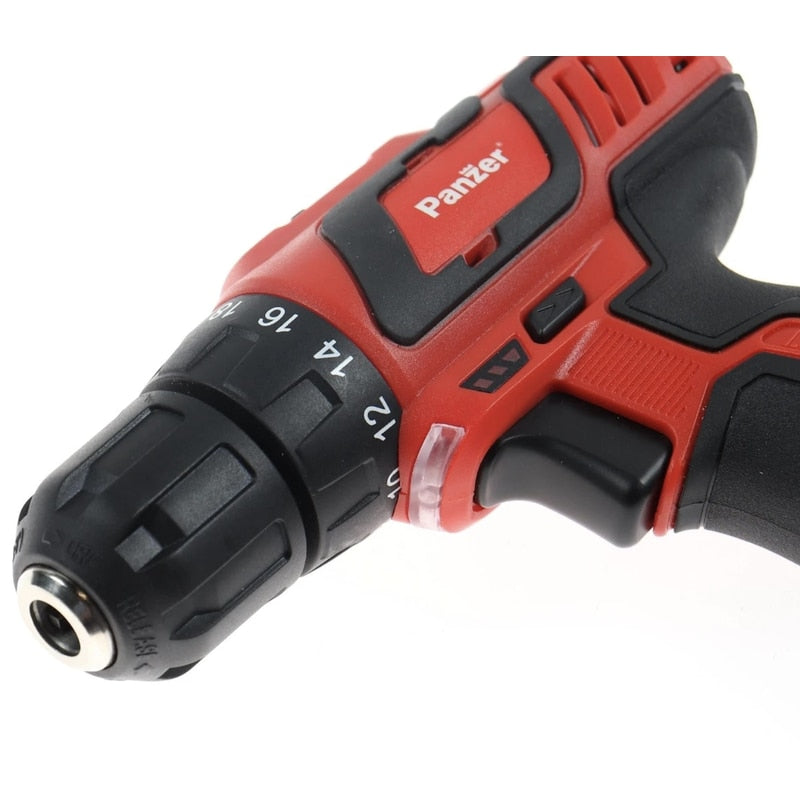 Masina de gaurit si insurubat, cu 2 acumulatori inclusi, 12 V, 2 Ah, Panzer, 1400 rpm, mandrina rapida, cu valiza, 2 trepte viteza, deschiderea mandarinei 10 mm, stanga sau dreapta