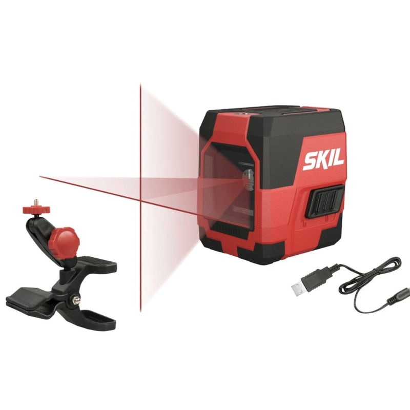 Nivela cu laser, cu linii in cruce, lumina rosie, Skil, cu autonivelare, domeniu de masurare 15 m, clasa laser 2, 16 ore functionare continua, 0.3 kg, include cablu incarcare USB, clema flexibila