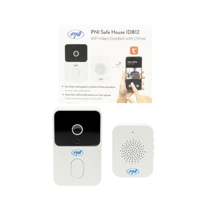 Sonerie video smart, inteligenta PNI, aplicatie telefon TUYA, viziune nocturna, sonerie de interior, usor de instalat, Wi-Fi, IP54, -26 grade pana la +80, exterior, alb