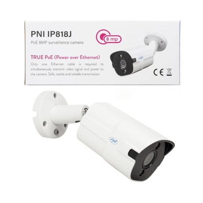 Camera de supraveghere PNI IP818J POE, 8MP, Ultra HD 4K, alb, IP66, pentru interior/exterior, senzor de mișcare