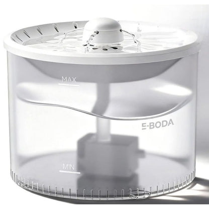 Castron apa pisici, caini, tip fantana, sursa de apa curata si proaspata, E-Boda, alb, 3 l, automat, recirculare inteligenta, usor de montat si curatat, 0.52 kg, 20.5 x 20.5 x 17 cm, cablu 1.5 m