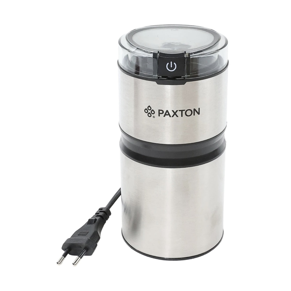 Rasnita cafea, Paxton, 150 W, 50 g, sistem depozitare cablu 0.8 metri, lame din inox, argintiu, 9.1 x 9.1 x 18.3 cm, 0.7 kg, 230V, 68 dB, clasa protectie 2, buton ON OFF