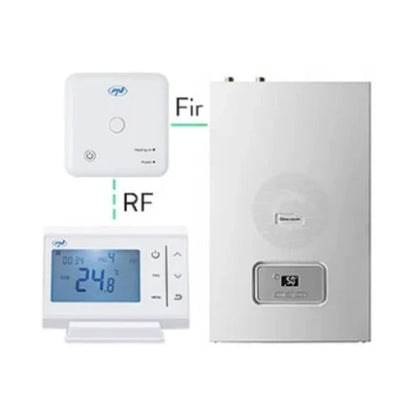 Termostat de ambient pentru centrala, wireless, fara fir, PNI, programabil, afisaj digital, protectie inghet, programare pe zile, IP30, alb, acuratete 0.1 grade, 2 x AAA, de la 5 - 35 grade