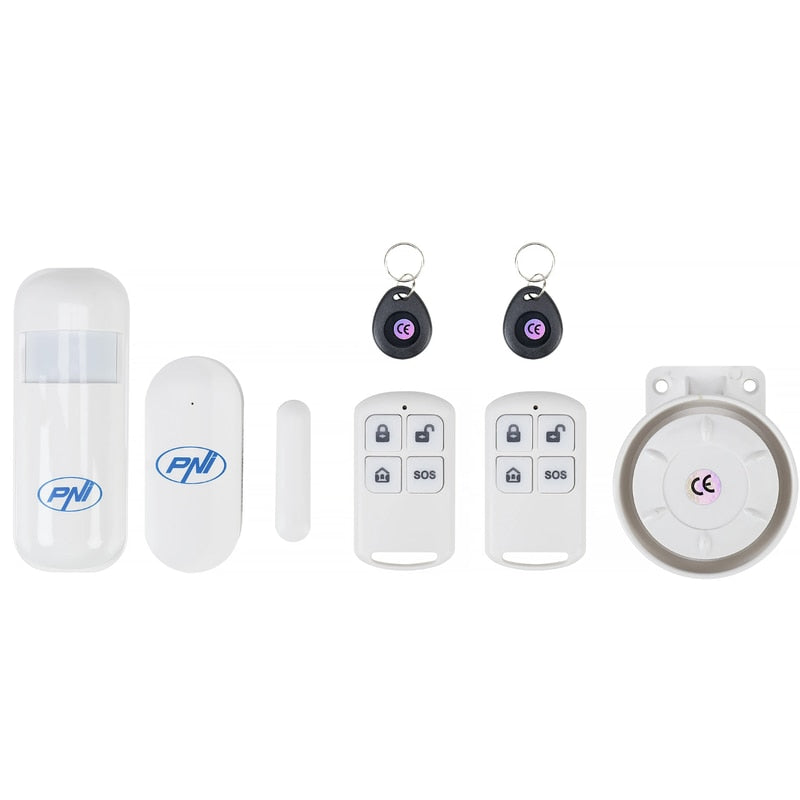 Sistem alarma wireless PNI, control Tuya, actiune 100 metri, detectie de miscare, de la -26 la +60 grade, 230V, alb si negru, IP20