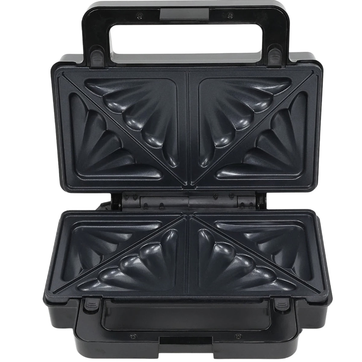Sandwich maker, Paxton, 1000W, 4 in 1, grill, gofre, sandwich, indicatoare luminoase, carlig de inchidere, depozitare verticala, dimensiune placi de lucru, argintiu negru, antiaderent, 28.5 x 15.3 cm