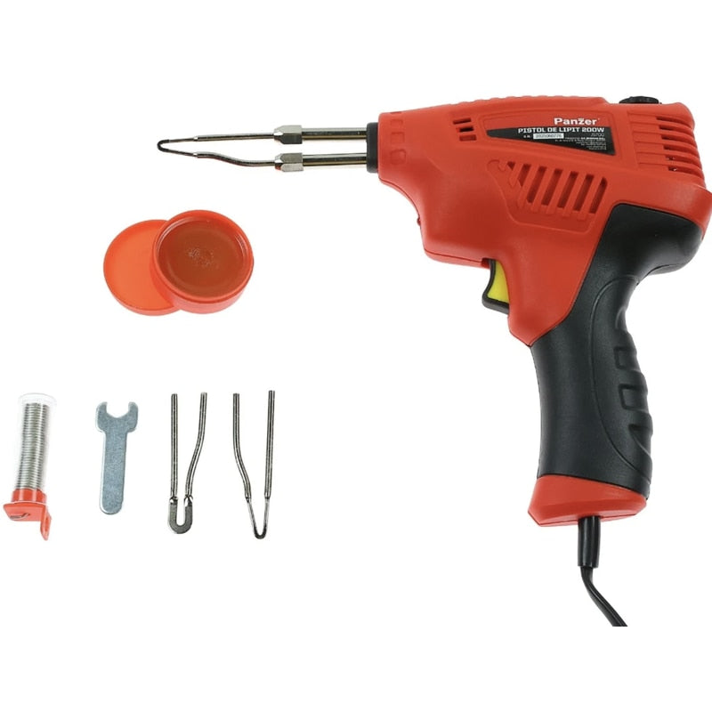 Pistol de lipit cu fludor sau cositor, Panzer, 200 W, cu valiza si accesorii, 500 grade celsius, 13 minute timp incalzire, 230V