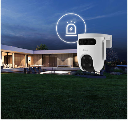 Camera de supraveghere exterior Ezviz H9c Dual, 5+5MP, 3K, Iluminare Duala, Alarma Acustica si Optica, Auto Tracking, card MicroSD pana la 512 GB si stocare in Ezviz CloudPlay, microfon, detectarea formei umane/vehiculului cu ajutorul AI