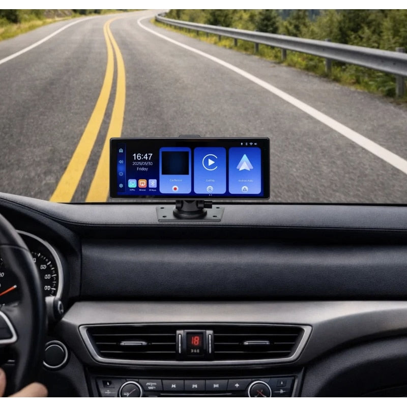Multimedia player auto, ecran Carplay android, Apple, PNI, Bluetooth, slot card microSD, Aux in, ecran IPS tactil 10.26 inch, radio 87.5 - 108 FM transmitter, Miracast, AirPlay, camera spate, 700 g