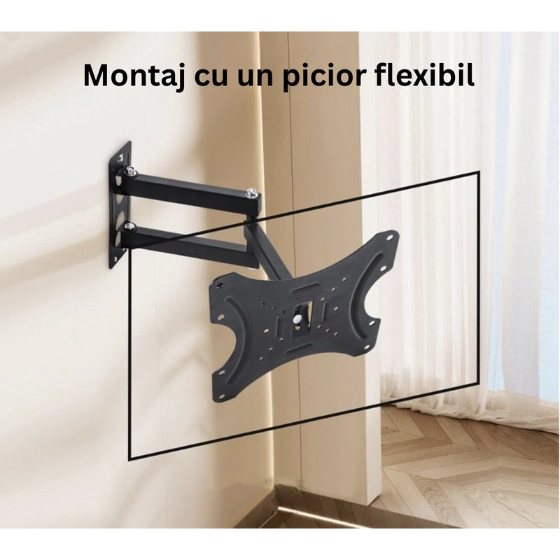 Suport de perete cu brat mobil televizor 14 – 55 inch, maxim VESA 400 x 400, unghi rotitre lateral +-90, TV sau monitor in living, dormitor, birou sau bucatarie, pentru majoritatea modelelor, NETERRA
