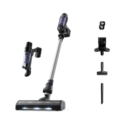 Aspirator vertical Rowenta X-Pert, ciclonic, aspirare uscata, pentru uz casnic si auto, perie cu iluminare LED, acumulator Li-ion 18 V, 0.44 litri, 140 W, negru si violet