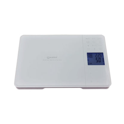 Cantar de bucatarie, Kadda, capacitate 5 kg, digital, ecran LCD, suprafata sticla securizata, functie Tara, memorare valori nutritionale, semnalizare supraincarcare, alb, grame lb, oz