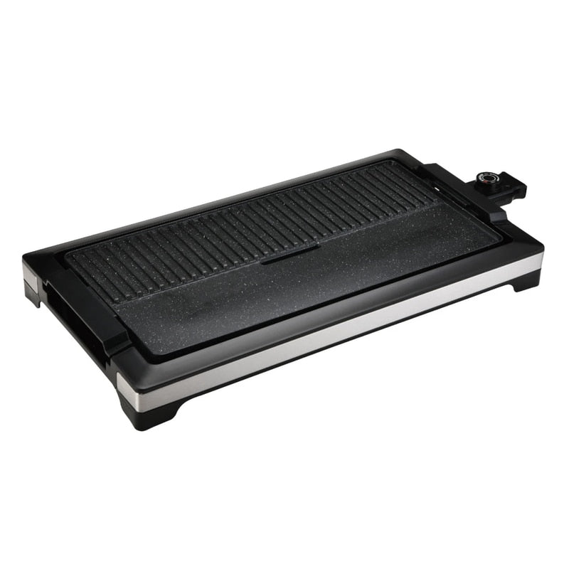 Gratar electric Paxton, 2200 W, plita anti-aderenta detasabila 51.5 x 25 cm, termostat reglabil in 5 trepte, suprafata de gatit neteda si cu striatii, negru, 2.7 kg, 230V, cablu 0.8 m, 80 - 200 grade
