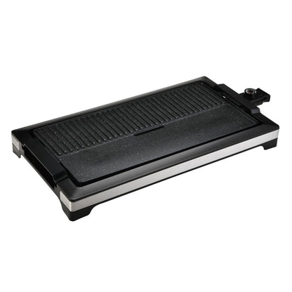 Gratar electric Paxton, 2200 W, plita anti-aderenta detasabila 51.5 x 25 cm, termostat reglabil in 5 trepte, suprafata de gatit neteda si cu striatii, negru, 2.7 kg, 230V, cablu 0.8 m, 80 - 200 grade