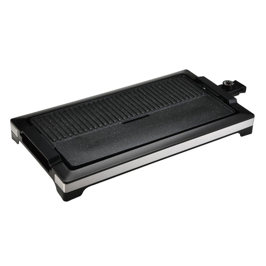 Gratar electric Paxton, 2200 W, plita anti-aderenta detasabila 51.5 x 25 cm, termostat reglabil in 5 trepte, suprafata de gatit neteda si cu striatii, negru, 2.7 kg, 230V, cablu 0.8 m, 80 - 200 grade