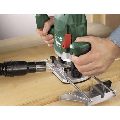 Freza electrica pentru lemn, Bosch POF, 1200 W, 28000 rpm, 55 mm, alimentare retea 230 V, 106 dB, 3.4 kg, include aparatoare transparenta si sistem de prindere accesorii, softgrip, design ergonomic