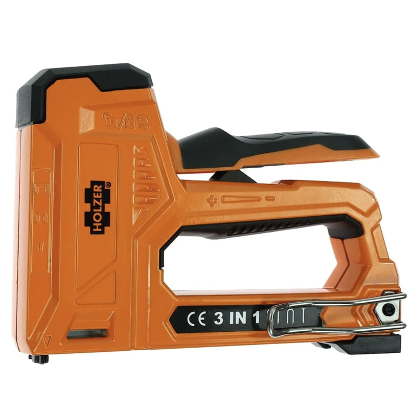Capsator manual, Holzer, material metal, 3 in 1, pentru proiecte de bricolaj, tapiterie, fixarea foliilor, capse incluse, 0.8 kg, compatibil cu capse, cuie si alte tipuri uzuale de elemente de fixare