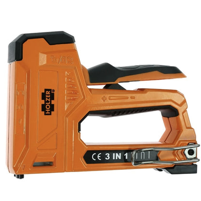 Capsator manual, Holzer, material metal, 3 in 1, pentru proiecte de bricolaj, tapiterie, fixarea foliilor, capse incluse, 0.8 kg, compatibil cu capse, cuie si alte tipuri uzuale de elemente de fixare