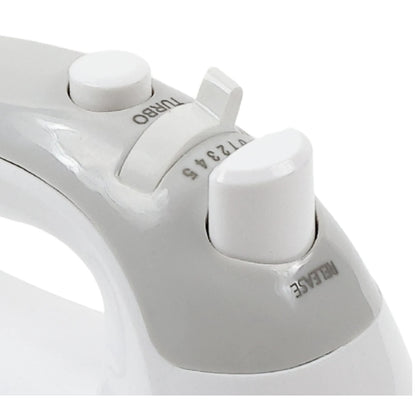 Mixer de mana, Paxton, 300 W, 5 viteze, functie Turbo, carlig framantare, paleta amestecare, buton de ejectare accesorii, alb cu gri, 1.16 kg, 82 db, 7.7 x 18.2 x 15.1 cm, 230V, 0.8 m, plastic metal
